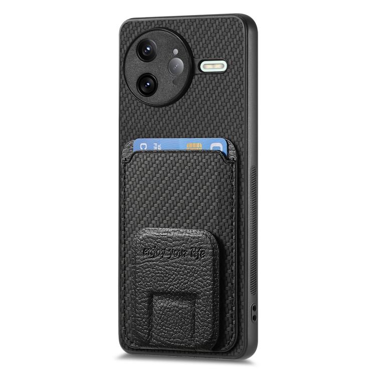 For Redmi K80 Pro / Poco F7 Ultra Carbon Fiber Card Bag Fold Stand Phone Case