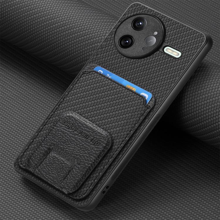For Redmi K80 Pro / Poco F7 Ultra Carbon Fiber Card Bag Fold Stand Phone Case