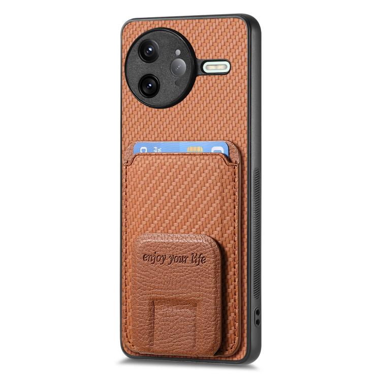 For Redmi K80 Pro / Poco F7 Ultra Carbon Fiber Card Bag Fold Stand Phone Case