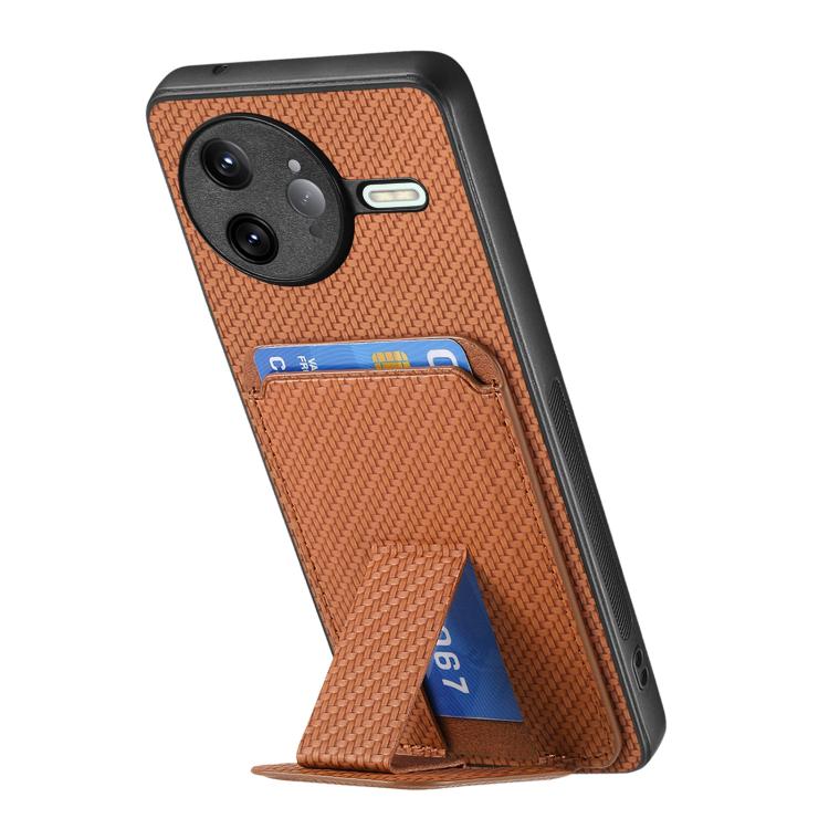 For Redmi K80 Pro / Poco F7 Ultra Carbon Fiber Card Bag Fold Stand Phone Case