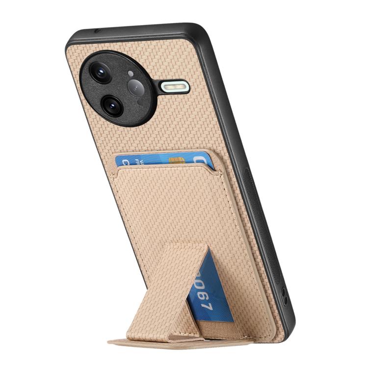 For Redmi K80 Pro / Poco F7 Ultra Carbon Fiber Card Bag Fold Stand Phone Case