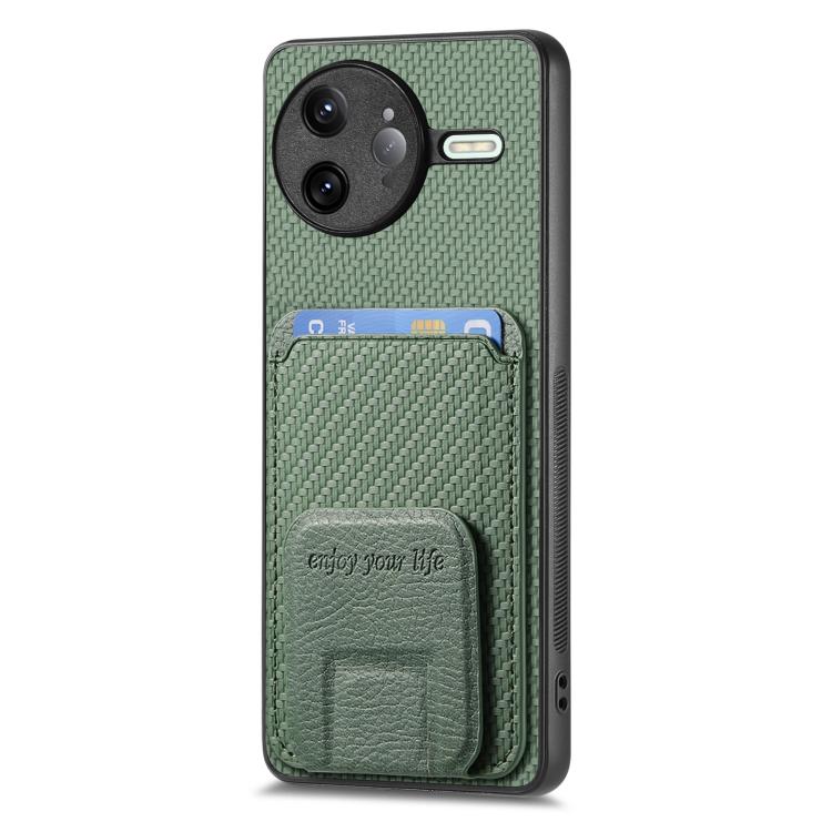 For Redmi K80 Pro / Poco F7 Ultra Carbon Fiber Card Bag Fold Stand Phone Case