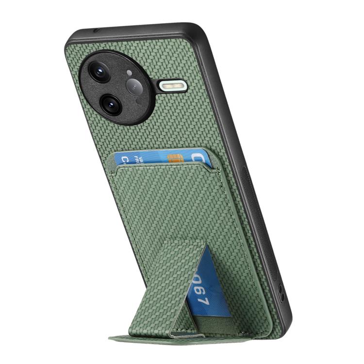 For Redmi K80 Pro / Poco F7 Ultra Carbon Fiber Card Bag Fold Stand Phone Case