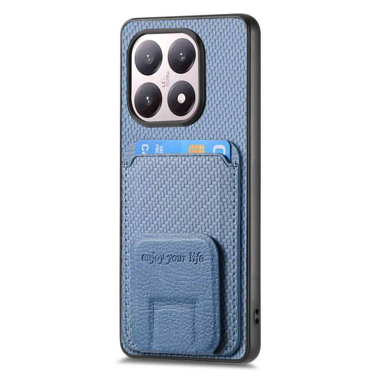 For Xiaomi 15T Carbon Fiber Card Bag Fold Stand Phone Case