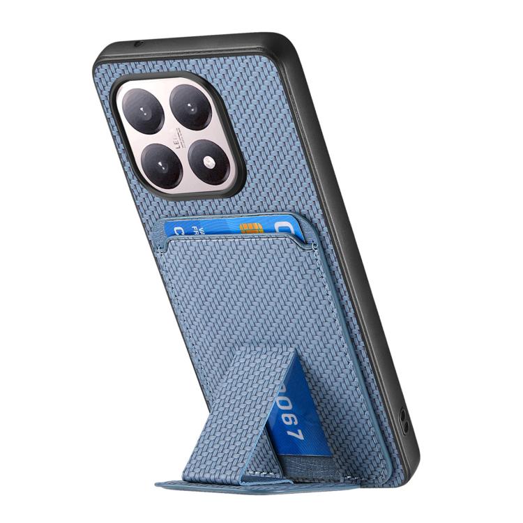 For Xiaomi 15T Carbon Fiber Card Bag Fold Stand Phone Case