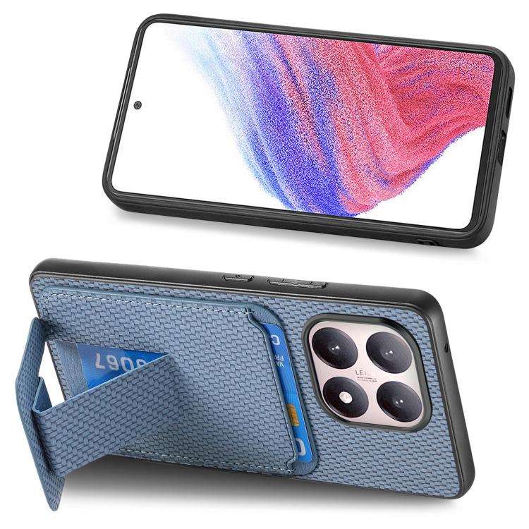 For Xiaomi 15T Carbon Fiber Card Bag Fold Stand Phone Case