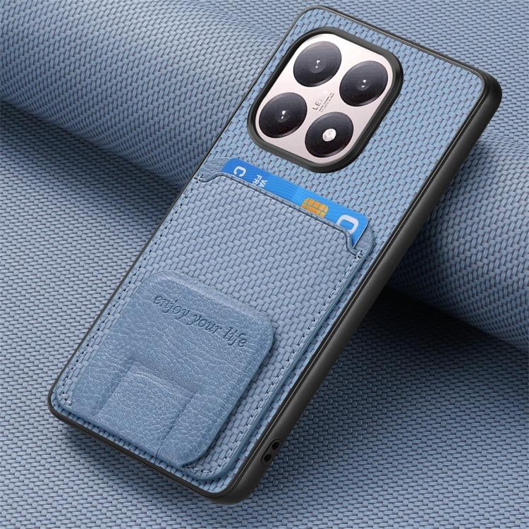 For Xiaomi 15T Carbon Fiber Card Bag Fold Stand Phone Case