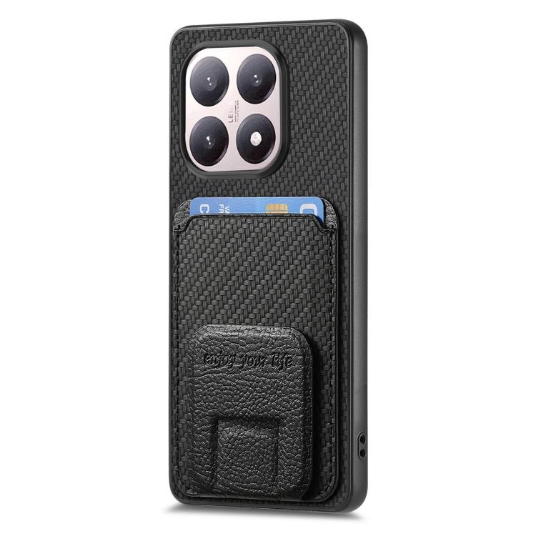 For Xiaomi 15T Carbon Fiber Card Bag Fold Stand Phone Case