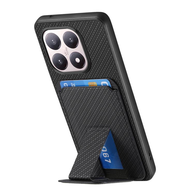 For Xiaomi 15T Carbon Fiber Card Bag Fold Stand Phone Case