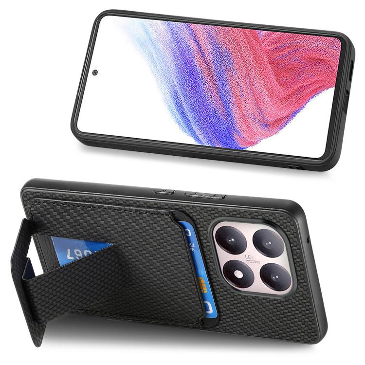For Xiaomi 15T Carbon Fiber Card Bag Fold Stand Phone Case