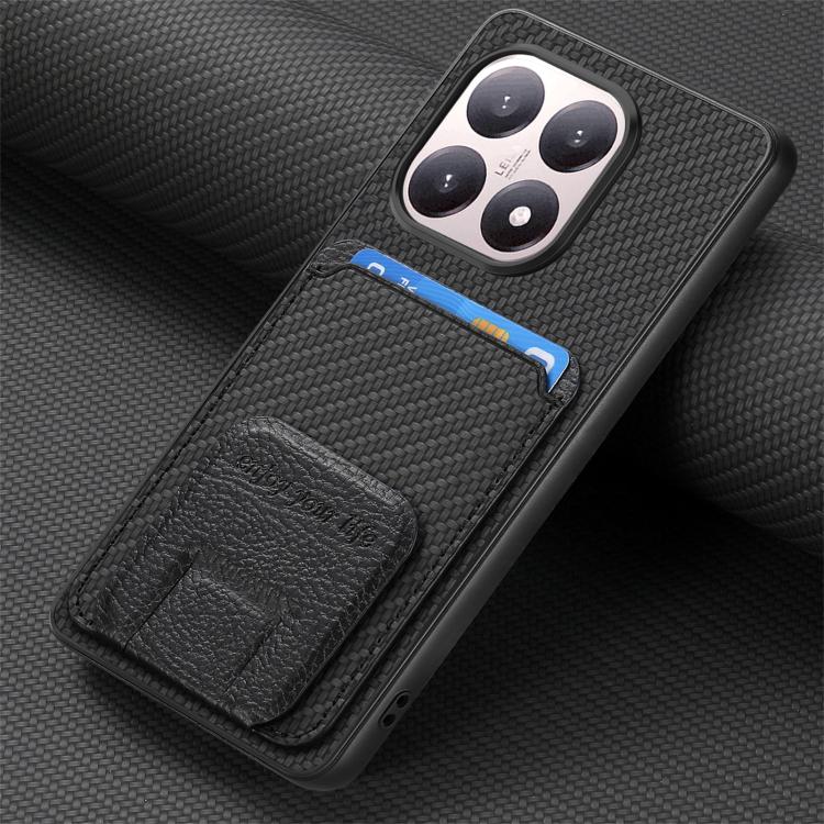 For Xiaomi 15T Carbon Fiber Card Bag Fold Stand Phone Case