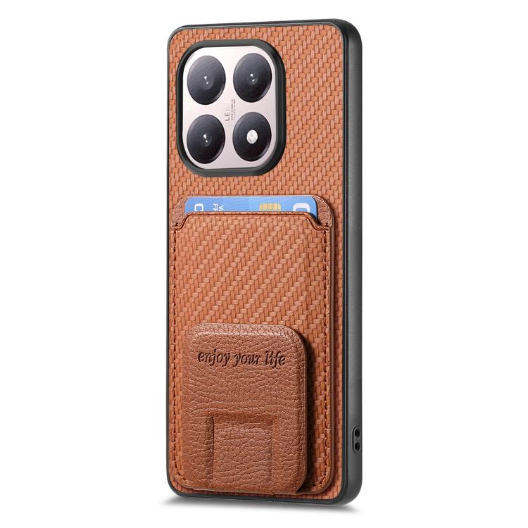 For Xiaomi 15T Carbon Fiber Card Bag Fold Stand Phone Case