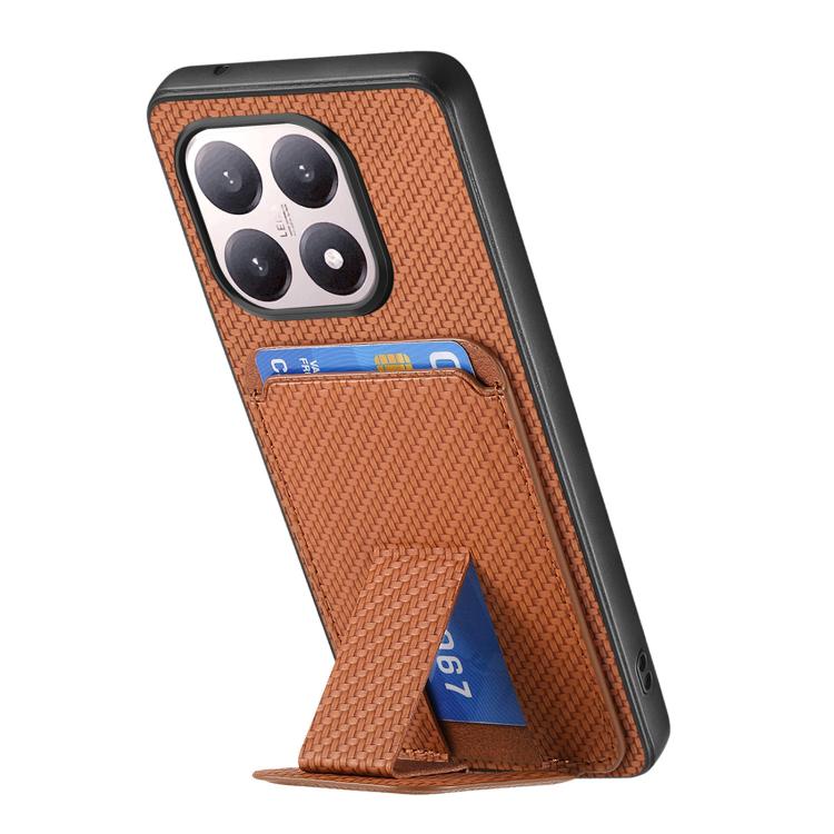 For Xiaomi 15T Carbon Fiber Card Bag Fold Stand Phone Case