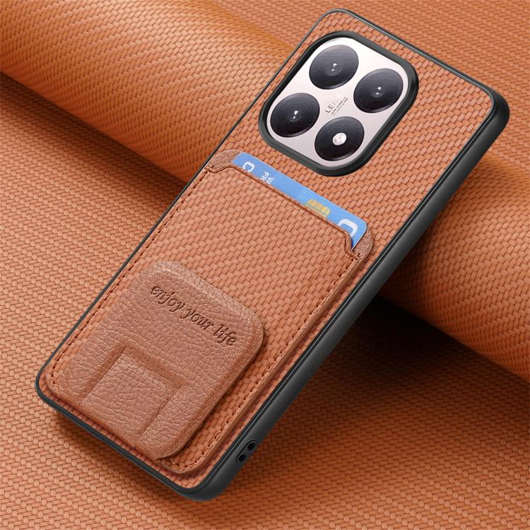 For Xiaomi 15T Carbon Fiber Card Bag Fold Stand Phone Case