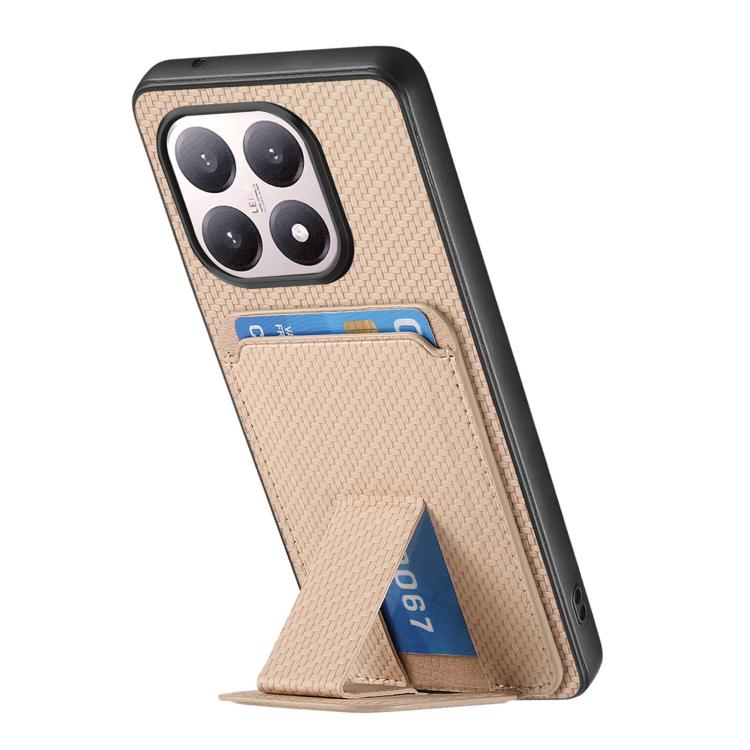 For Xiaomi 15T Carbon Fiber Card Bag Fold Stand Phone Case