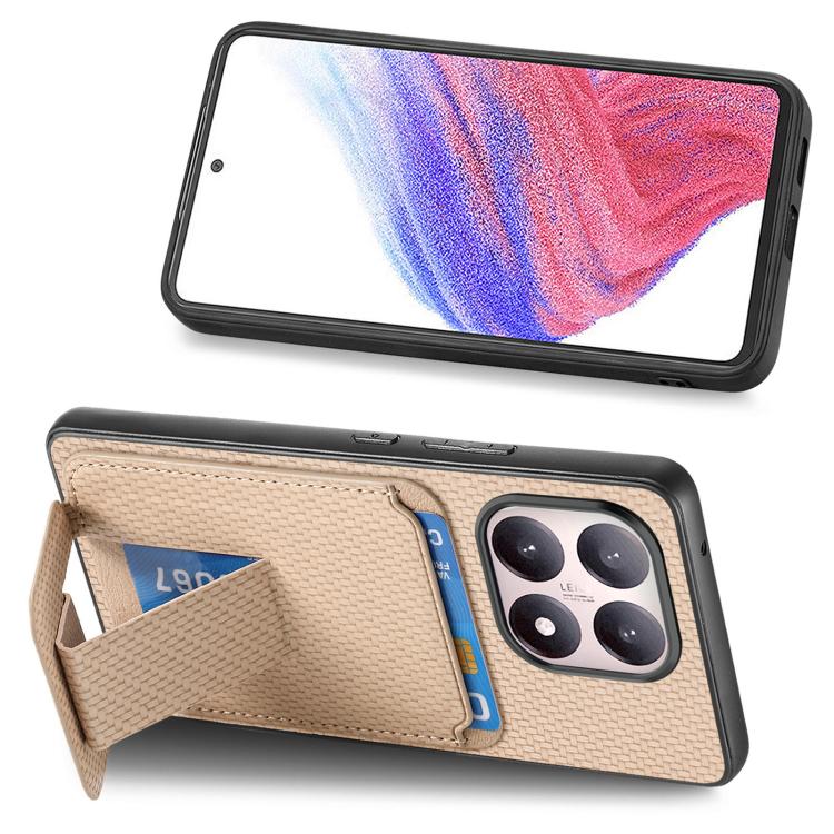 For Xiaomi 15T Carbon Fiber Card Bag Fold Stand Phone Case