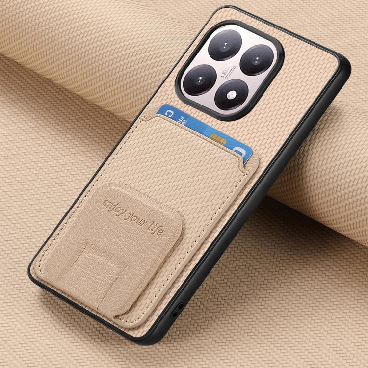 For Xiaomi 15T Carbon Fiber Card Bag Fold Stand Phone Case