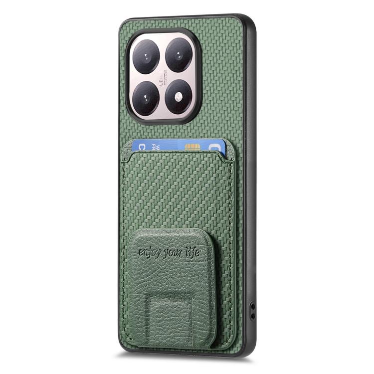 For Xiaomi 15T Carbon Fiber Card Bag Fold Stand Phone Case