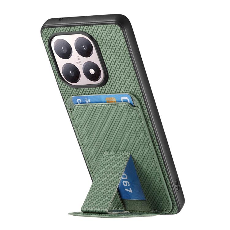 For Xiaomi 15T Carbon Fiber Card Bag Fold Stand Phone Case