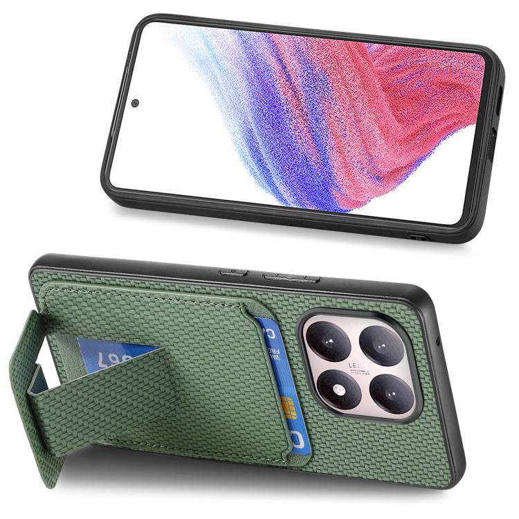 For Xiaomi 15T Carbon Fiber Card Bag Fold Stand Phone Case