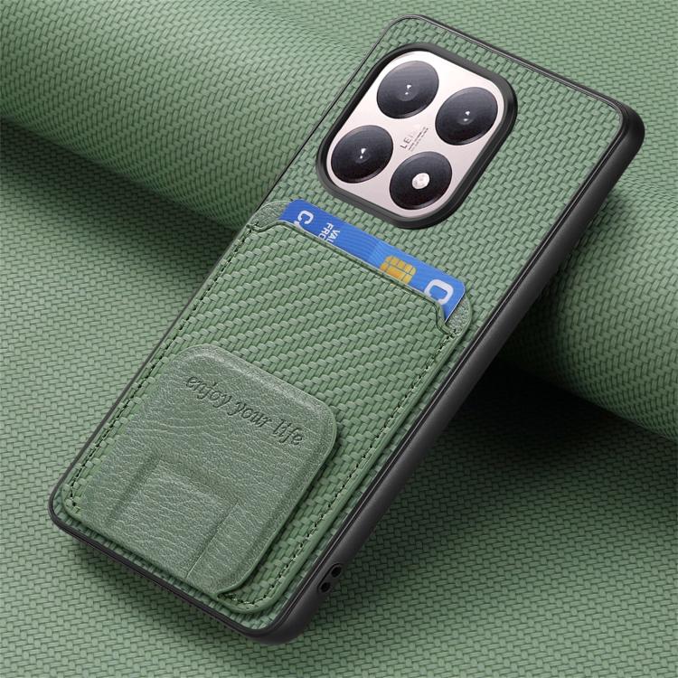 For Xiaomi 15T Carbon Fiber Card Bag Fold Stand Phone Case