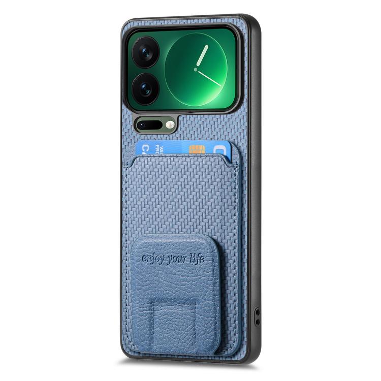 For Xiaomi 17 Pro Carbon Fiber Card Bag Fold Stand Phone Case