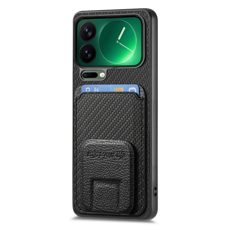 For Xiaomi 17 Pro Carbon Fiber Card Bag Fold Stand Phone Case