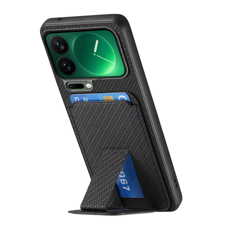 For Xiaomi 17 Pro Carbon Fiber Card Bag Fold Stand Phone Case