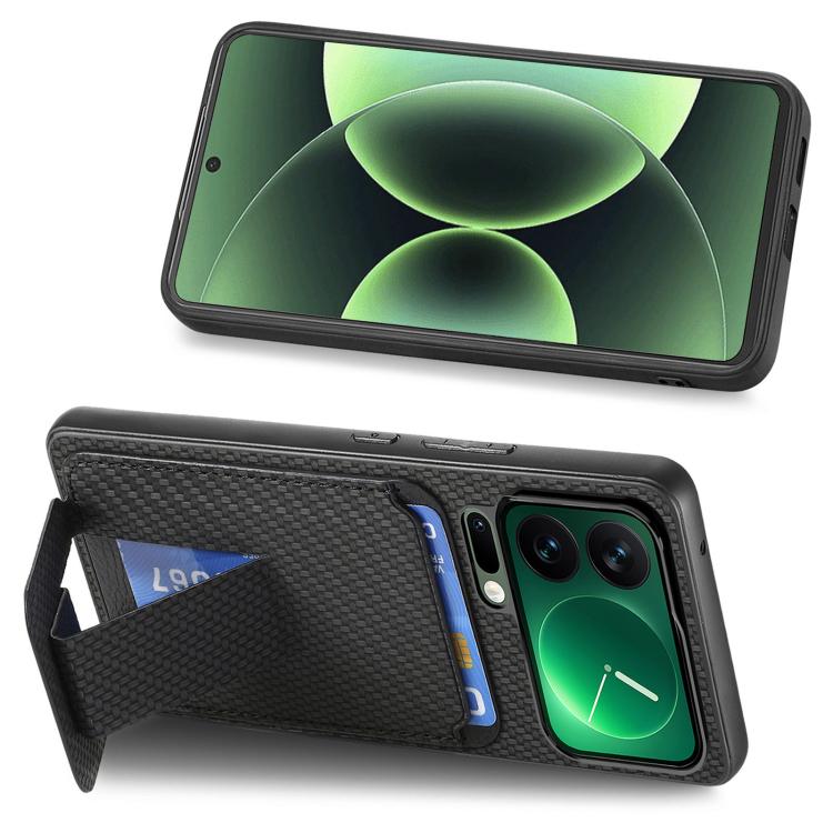 For Xiaomi 17 Pro Carbon Fiber Card Bag Fold Stand Phone Case