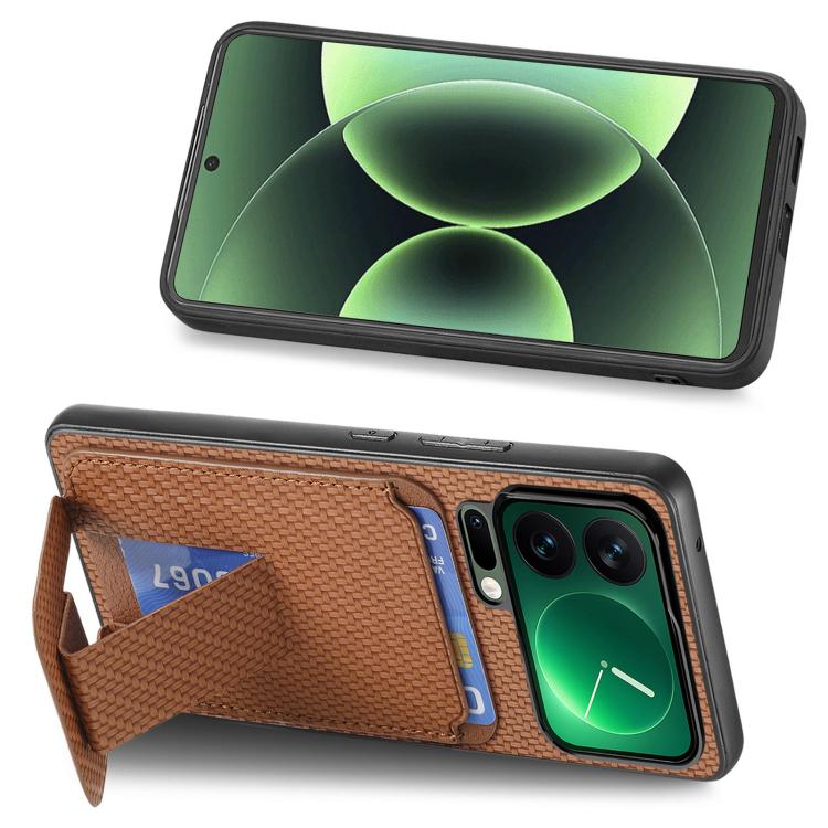 For Xiaomi 17 Pro Carbon Fiber Card Bag Fold Stand Phone Case