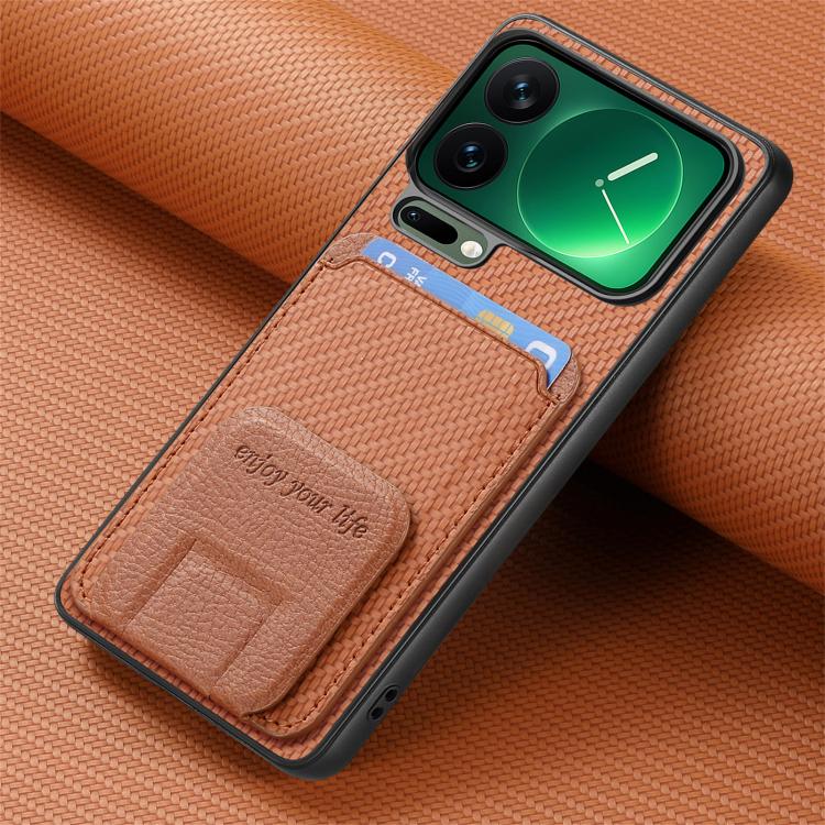 For Xiaomi 17 Pro Carbon Fiber Card Bag Fold Stand Phone Case