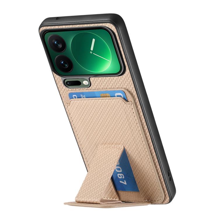 For Xiaomi 17 Pro Carbon Fiber Card Bag Fold Stand Phone Case
