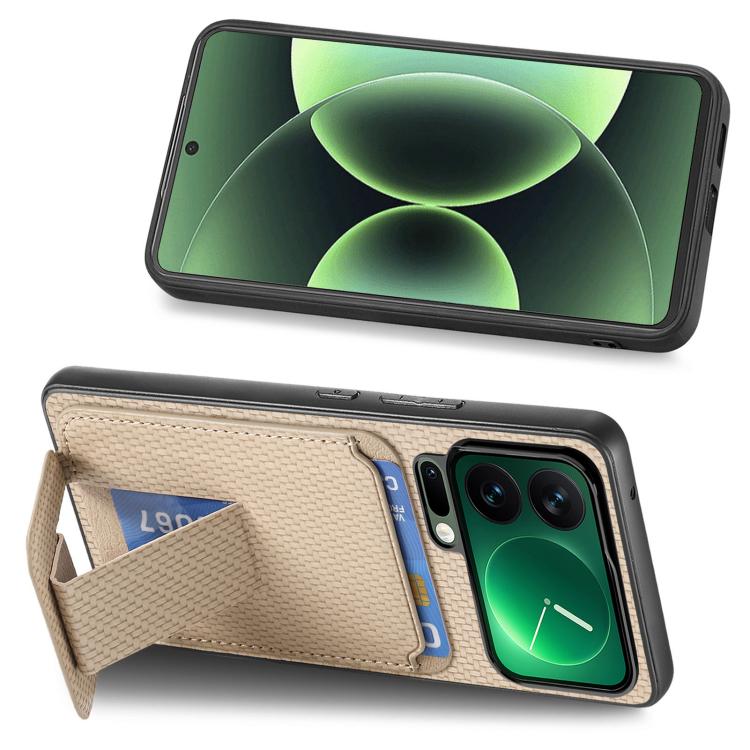For Xiaomi 17 Pro Carbon Fiber Card Bag Fold Stand Phone Case