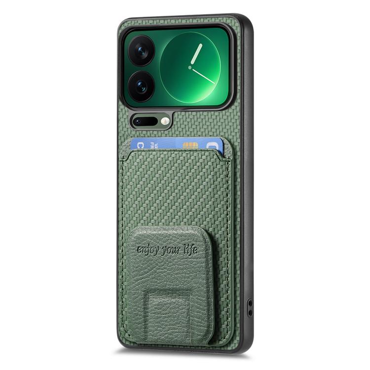 For Xiaomi 17 Pro Carbon Fiber Card Bag Fold Stand Phone Case