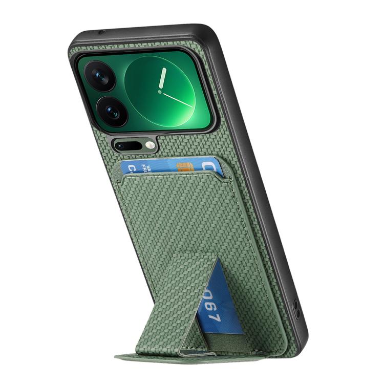 For Xiaomi 17 Pro Carbon Fiber Card Bag Fold Stand Phone Case