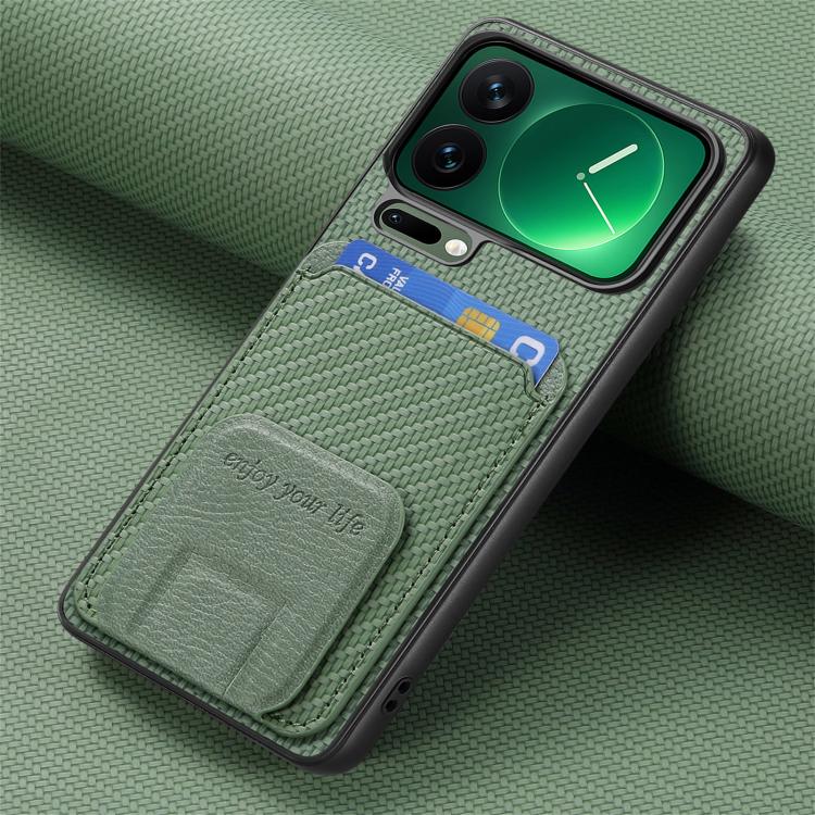 For Xiaomi 17 Pro Carbon Fiber Card Bag Fold Stand Phone Case