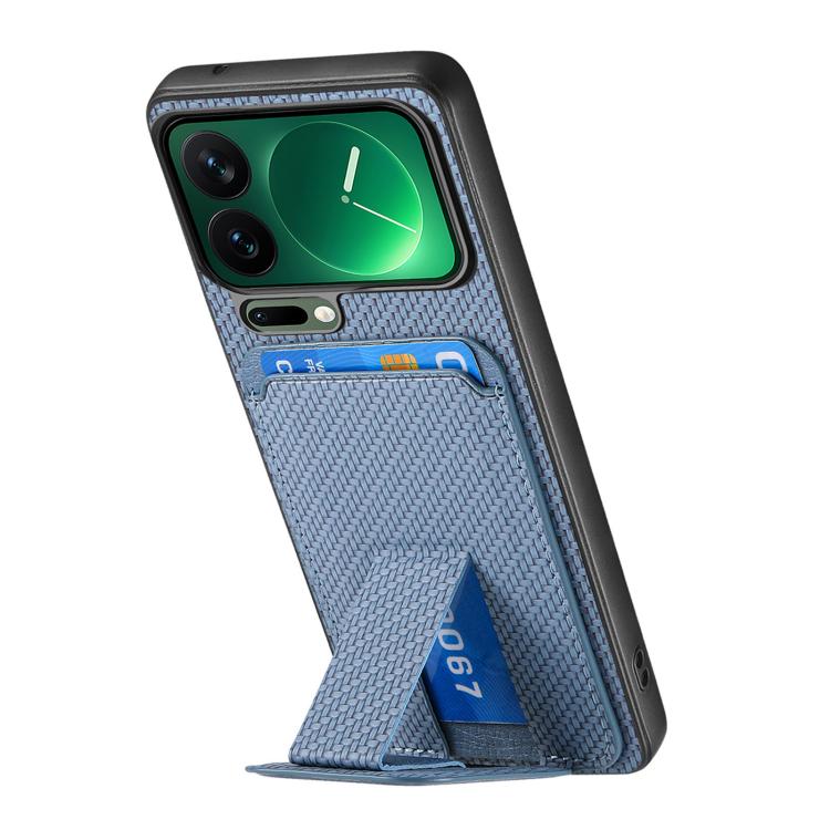 For Xiaomi 17 Pro Max Carbon Fiber Card Bag Fold Stand Phone Case
