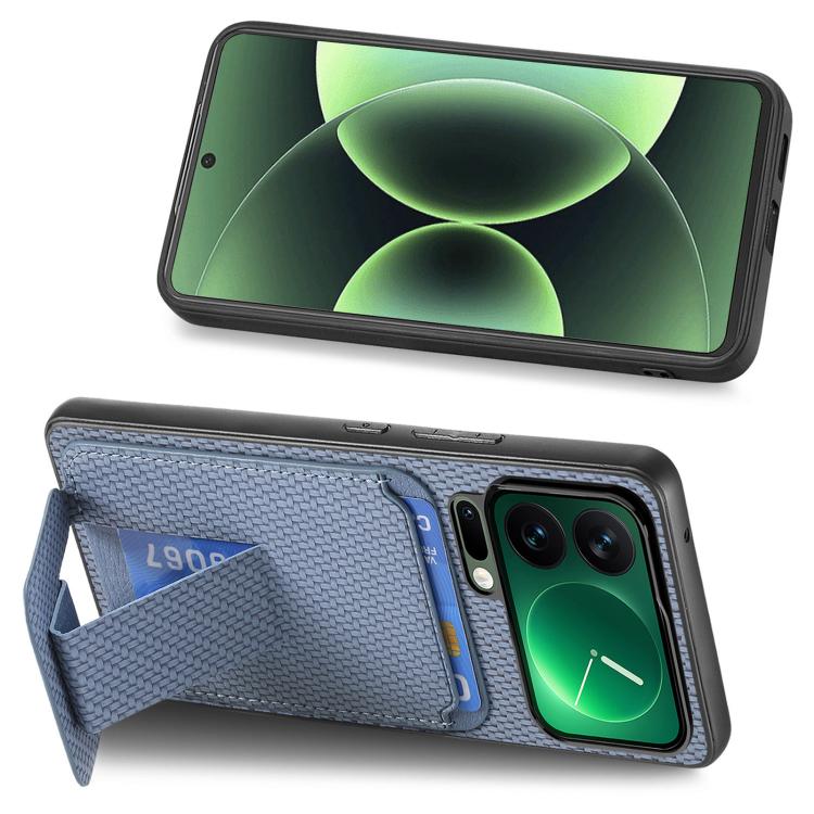 For Xiaomi 17 Pro Max Carbon Fiber Card Bag Fold Stand Phone Case