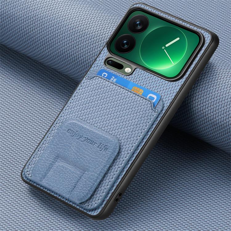 For Xiaomi 17 Pro Max Carbon Fiber Card Bag Fold Stand Phone Case