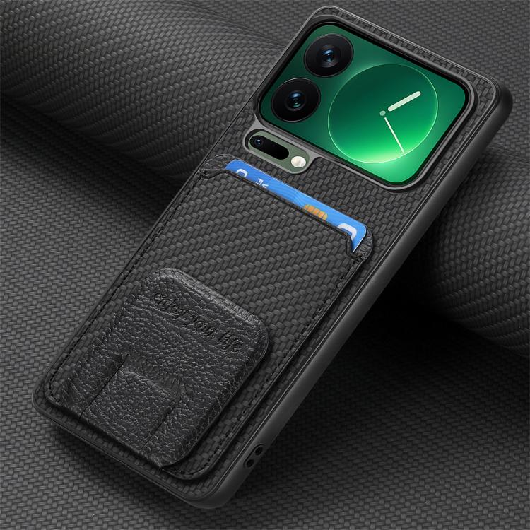 For Xiaomi 17 Pro Max Carbon Fiber Card Bag Fold Stand Phone Case