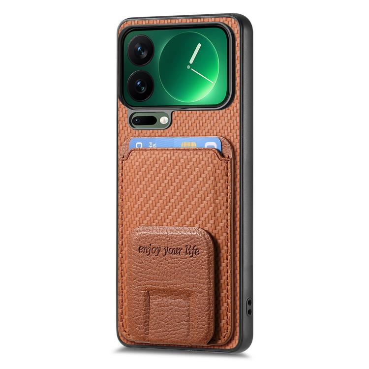 For Xiaomi 17 Pro Max Carbon Fiber Card Bag Fold Stand Phone Case