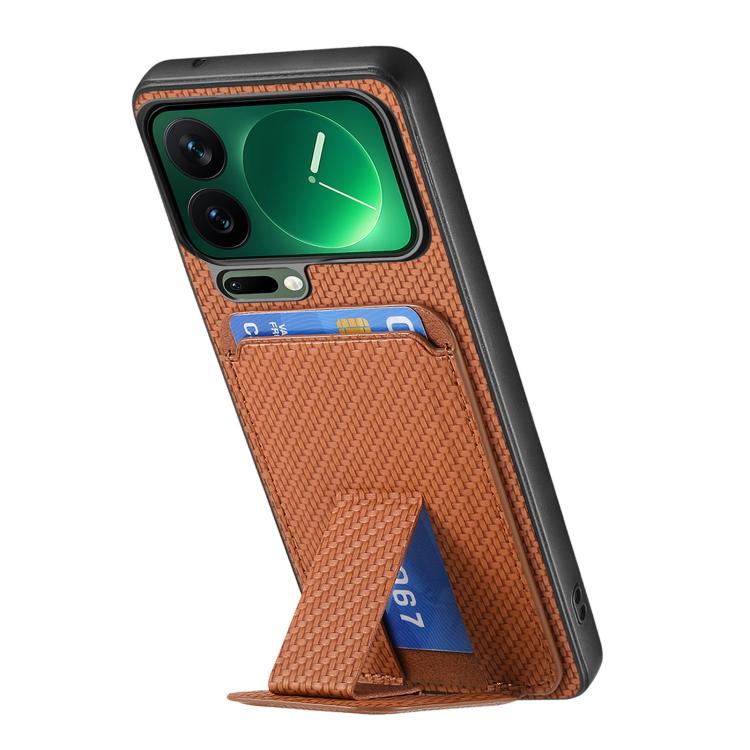 For Xiaomi 17 Pro Max Carbon Fiber Card Bag Fold Stand Phone Case