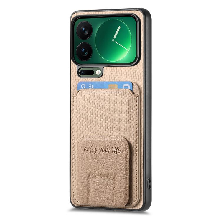 For Xiaomi 17 Pro Max Carbon Fiber Card Bag Fold Stand Phone Case