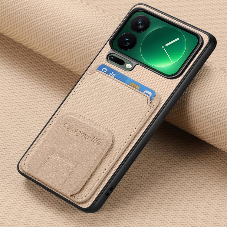 For Xiaomi 17 Pro Max Carbon Fiber Card Bag Fold Stand Phone Case
