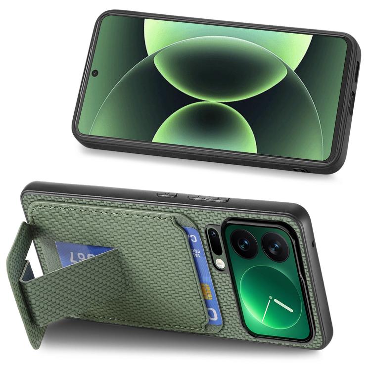 For Xiaomi 17 Pro Max Carbon Fiber Card Bag Fold Stand Phone Case