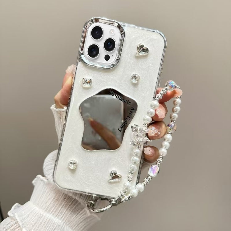 For iPhone 16 Pro Cream Mirror Bracelet Chain TPU Phone Case