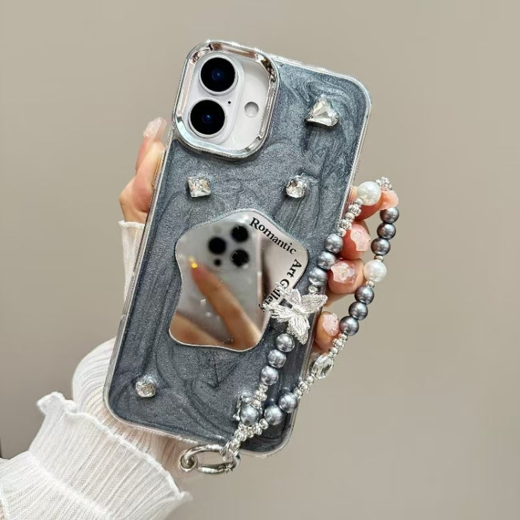 For iPhone 16 Plus Cream Mirror Bracelet Chain TPU Phone Case