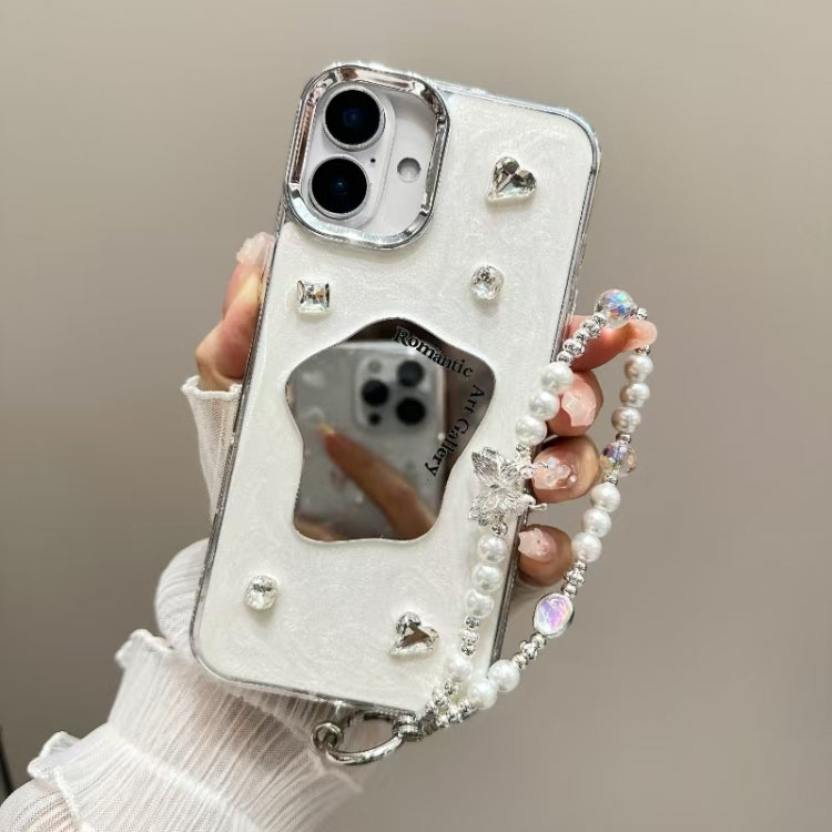 For iPhone 16 Cream Mirror Bracelet Chain TPU Phone Case