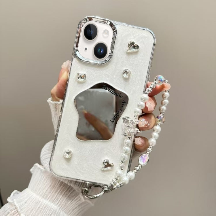 For iPhone 15 Plus Cream Mirror Bracelet Chain TPU Phone Case