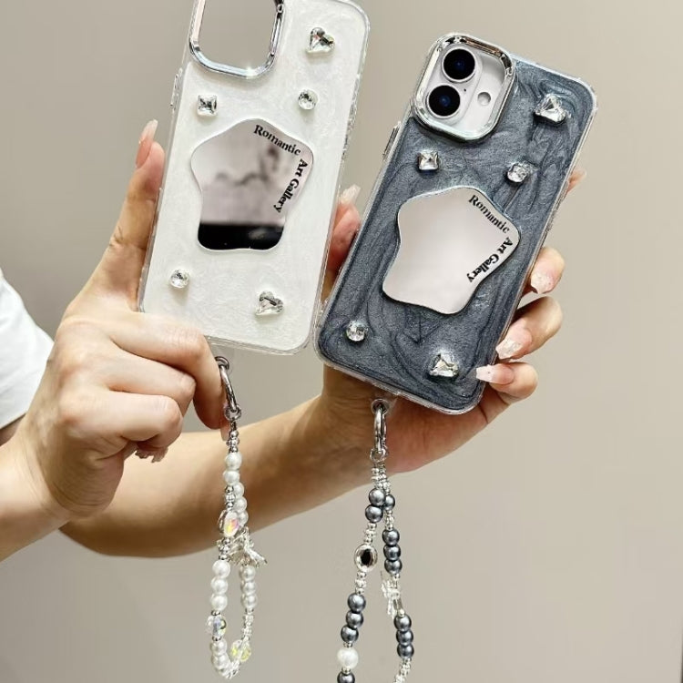For iPhone 15 Cream Mirror Bracelet Chain TPU Phone Case